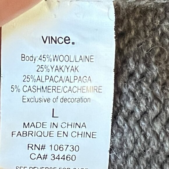 Vince Open Front Longline Wool Cardigan sz L Alpaca Yak Cashmere Leather Trim - Picture 8 of 8